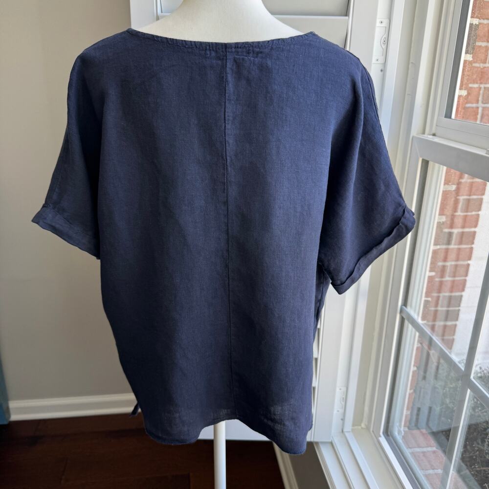 CHERISHH Top Womens Large Navy 100% Linen Front Tie Coastal Beachy Resort Wear - Picture 3 of 12